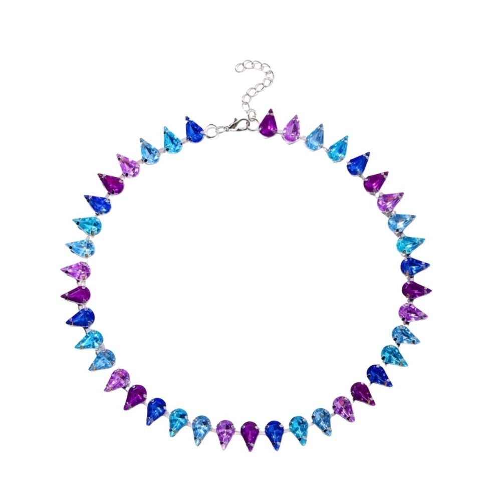 Colorful Crystal Water Drop Choker Necklace – Statement Piece – Adjustable Fit